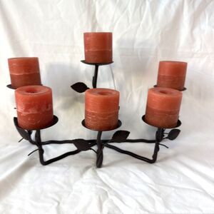 Vintage Style Black Iron Candelabra 6 Pillar Candle Holder Gothic MCM 18x10 Lg